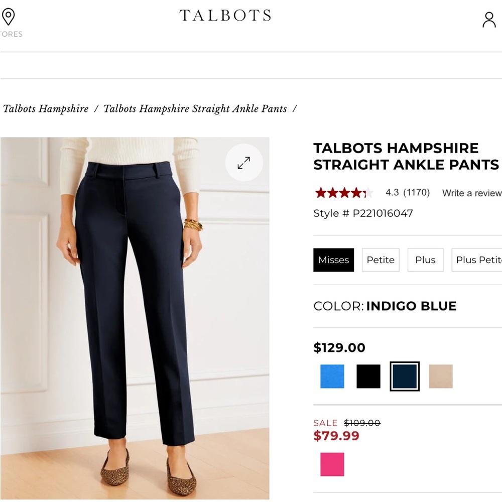 TALBOTS Hamshire Navy Ankle Pants